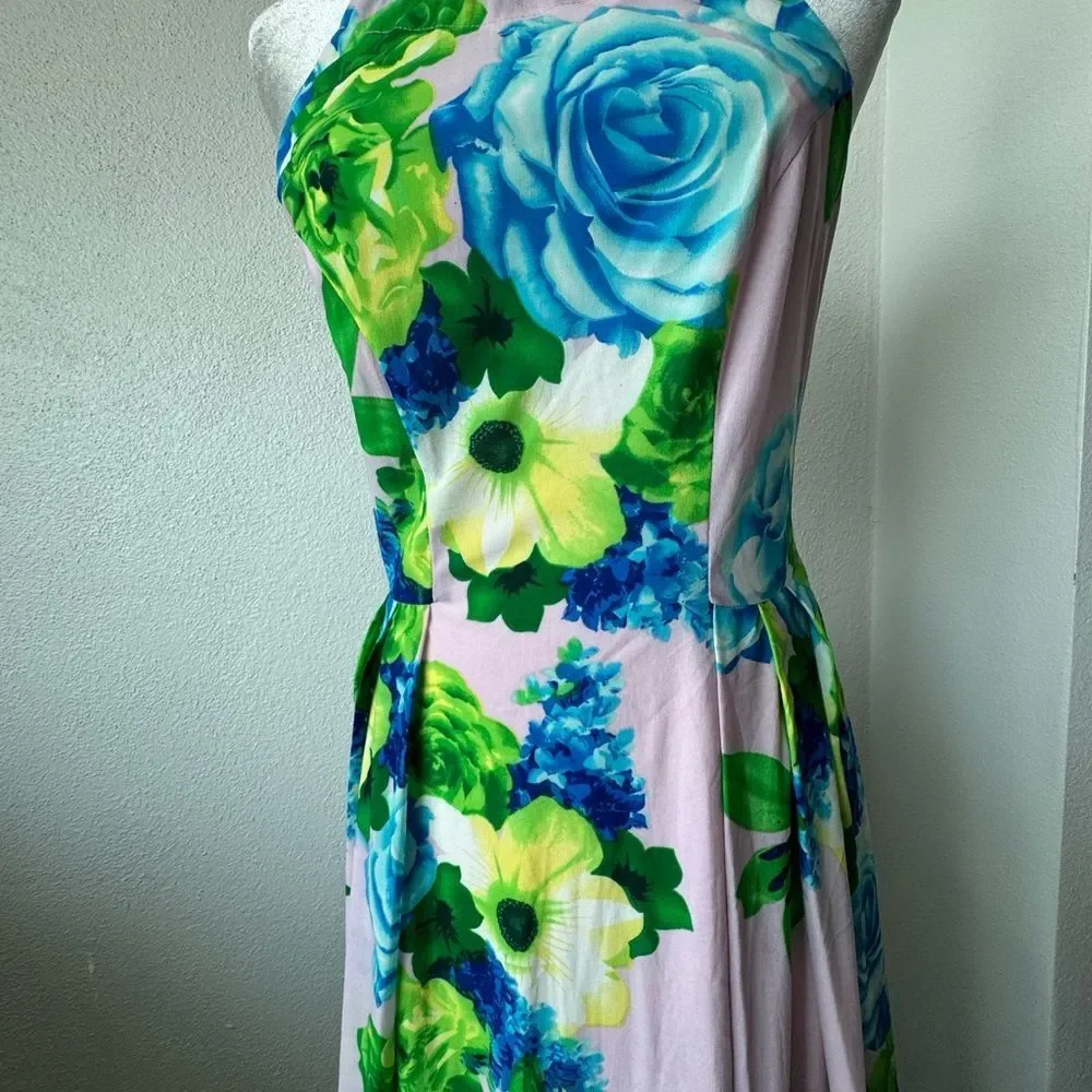 Antropologie Eva Franco Floral Pink Dress Halter Top Keyhole Rare Romantic SZ S